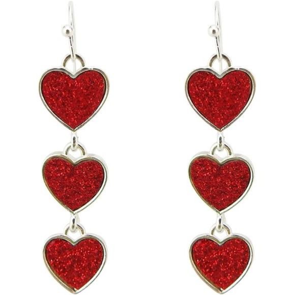 Heart Earrings Dangle Drop Dangling Ladies Girls Red Valentines Jewelry Gift - Picture 3 of 8